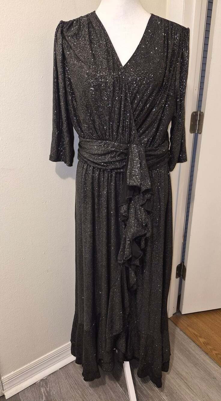 Kiyonna Glimmer Ruffle Metallic Evening Gown